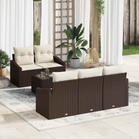 Conjunto de sofá de jardín 6 pcs Marrón y crema 55 x 55 x 37 cm