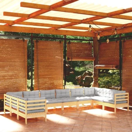 Gartenmöbel-Set 10-teilig und Kissen aus grauem Kiefernholz von vidaXL, Gartensets - Ref: Foro24-3097330, Preis: 759,96 €, Ra...
