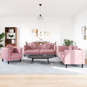 Juego de sofás con cojines 3 piezas terciopelo rosa