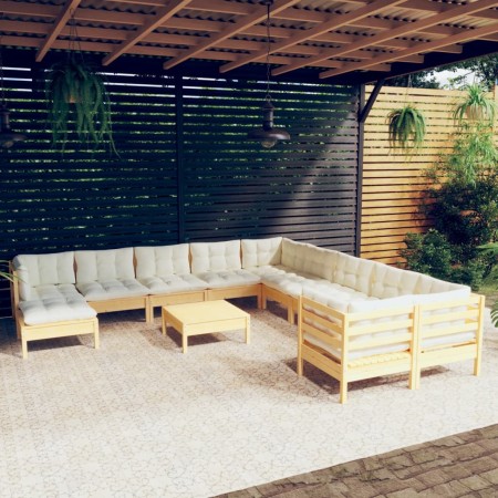 Gartenmöbel 10 Stück und Kissen aus cremefarbenem Kiefernholz von vidaXL, Gartensets - Ref: Foro24-3097061, Preis: 974,21 €, ...
