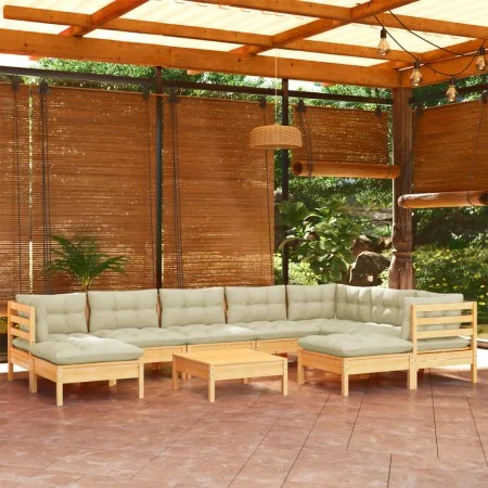 Garden furniture 10 pieces and cushions solid cream pine wood by vidaXL, Garden sets - Ref: Foro24-3096713, Price: 808,82 €, ...
