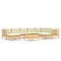 Muebles de jardín 10 pzas y cojines madera maciza de pino crema