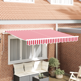 Toldo Manual Retráctil Rojo y Blanco 350x200 cm