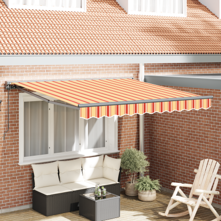 Toldo manual retráctil - Amarillo y naranja, 300 x 250 cm
