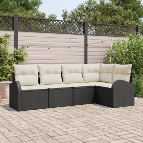 Conjunto de Sofá de Jardín de 5 Piezas con Cojines Negro