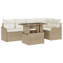 Conjunto de Sofá de Jardín de 6 Piezas con Cojines Beige Ratán