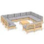 Garden furniture 12 pieces and gray cushions solid pine wood by vidaXL, Garden sets - Ref: Foro24-3097216, Price: 871,27 €, D...