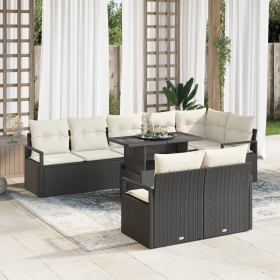 Conjunto de Sofás de Jardín de 9 Piezas con Cojines Negro