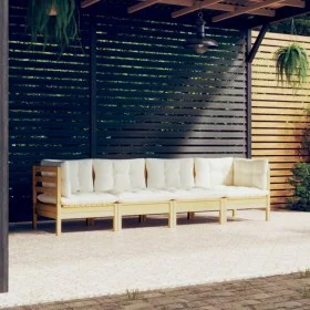 Gartenmöbel 4-teilig und Kissen aus massivem cremefarbenem Kiefernholz von vidaXL, Gartensets - Ref: Foro24-3096148, Preis: 2...