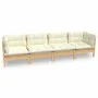 Muebles de jardín 4 pzas y cojines madera maciza de pino crema de vidaXL, Conjuntos de jardín - Ref: Foro24-3096148, Precio: ...