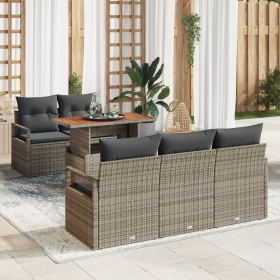 Juego de Sofá de Jardín de 6 Piezas con Cojines Gris Rattan