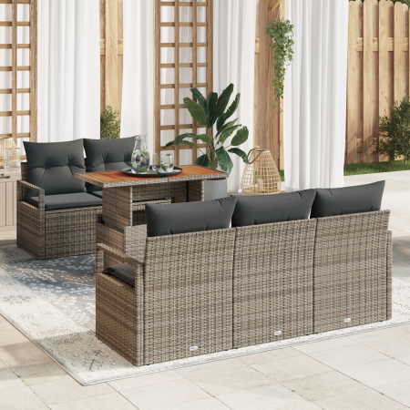 Juego de Sofá de Jardín de 6 Piezas con Cojines Gris Rattan