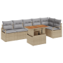 Set de Sofá de Jardín de 7 Piezas con Cojines Beige de Rattan