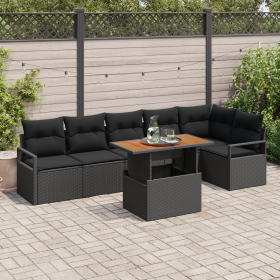 Set de Sofás de Jardín de 7 Piezas con Cojines Rattan PE Negros