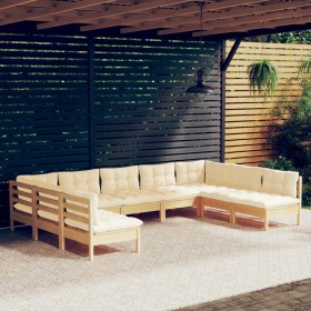 Garden furniture 9 pieces and cushions solid cream pine wood by vidaXL, Garden sets - Ref: Foro24-3097175, Price: 751,06 €, D...