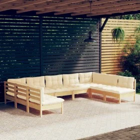 Garden furniture 9 pieces and cushions solid cream pine wood by vidaXL, Garden sets - Ref: Foro24-3097175, Price: 692,76 €, D...