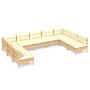 Gartenmöbel 9-teilig und Kissen aus massivem cremefarbenem Kiefernholz von vidaXL, Gartensets - Ref: Foro24-3097175, Preis: 7...