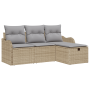 Set de Sofá de Jardín de 4 Piezas con Cojines Beige Polirratán