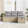 Conjunto de Sofá de Jardín de 4 Piezas con Cojines Beige