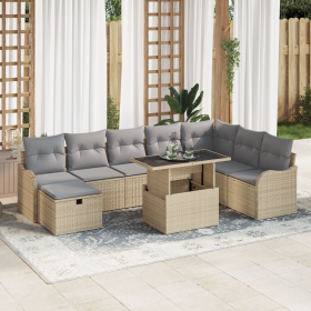 Juego de Sofás para Jardín de 9 Piezas con Cojines Beige de