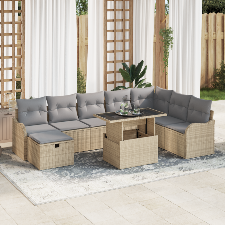 Juego de Sofás para Jardín de 9 Piezas con Cojines Beige de