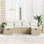 Sofá de Jardín de 6 Piezas con Cojines Beige Poliratán