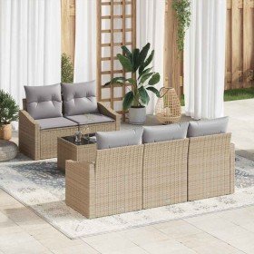 Conjunto de sofá de jardín con cojín 6 pcs Beige y Gris Claro