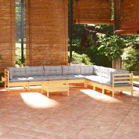 Juego de muebles de jardín 9 pzas y cojines madera maciza pino