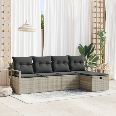 Conjunto de sofá de jardín de 5 piezas con cojines gris claro