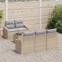 Conjunto de sofá de jardín con cojín 6 pcs Beige y Gris Claro