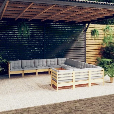 Gartenmöbel 11-teilig und Kissen aus grauem Kiefernholz von vidaXL, Gartensets - Ref: Foro24-3097018, Preis: 862,44 €, Rabatt: %