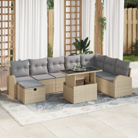 Conjunto de Sofás de Jardín de 9 Piezas con Cojines Beige de