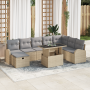 Conjunto de Sofás de Jardín de 9 Piezas con Cojines Beige de