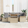 Conjunto de Sofá de Jardín de 7 Piezas con Cojines Beige Ratán