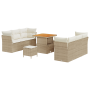 Conjunto de Sofá de Jardín de 9 Piezas con Cojines Beige Ratán