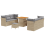 Conjunto de Sofá de Jardín de 9 Piezas con Cojines Beige Ratán