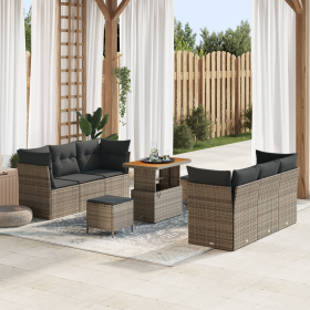 Conjunto de Sofá Jardín Modular de 9 Piezas con Cojines Gris de