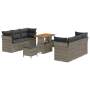 Conjunto de Sofá Jardín Modular de 9 Piezas con Cojines Gris de