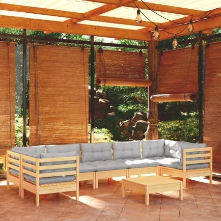Juego de muebles de jardín 8 pzas y cojines madera pino gris de vidaXL, Conjuntos de jardín - Ref: Foro24-3097312, Precio: 64...