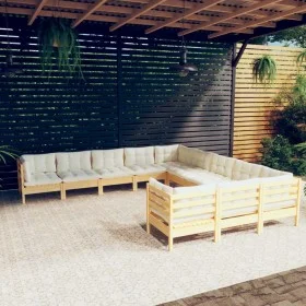 11-piece garden furniture set with pine wood cream cushions by vidaXL, Garden sets - Ref: Foro24-3097019, Price: 826,50 €, Di...