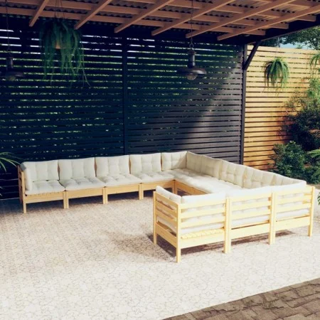 Muebles de jardín 11 piezas y cojines madera de pino crema de vidaXL, Conjuntos de jardín - Ref: Foro24-3097019, Precio: 891,...