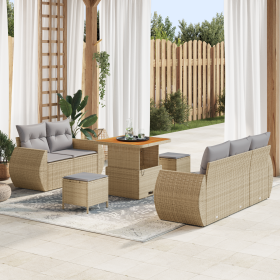 Juego de Sofá de Jardín de 8 Piezas con Cojines Beige Ratán de