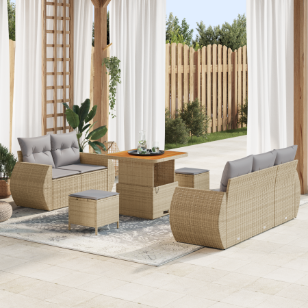Juego de Sofá de Jardín de 8 Piezas con Cojines Beige Ratán de