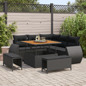 Conjunto de Sofás de Jardín de 8 Piezas con Cojines Negro