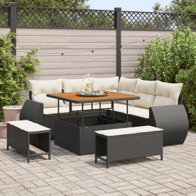Set de Sofás de Jardín de 8 Piezas con Cojines Negro Poliratán