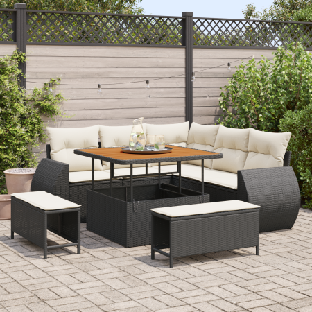 Set de Sofás de Jardín de 8 Piezas con Cojines Negro Poliratán