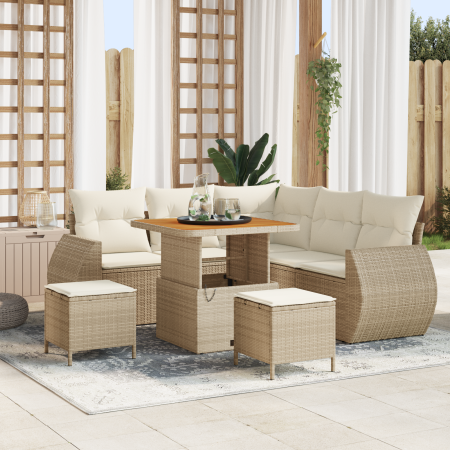 Juego de Sofá de Jardín de 8 Piezas con Cojines Beige de Ratán
