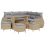 Conjunto de Sofá de Jardín de 9 Piezas con Cojines Beige de