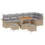 Set de Sofá de Jardín de 9 Piezas con Cojines Beige Ratán