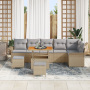 Set de Sofá de Jardín de 9 Piezas con Cojines Beige Ratán
